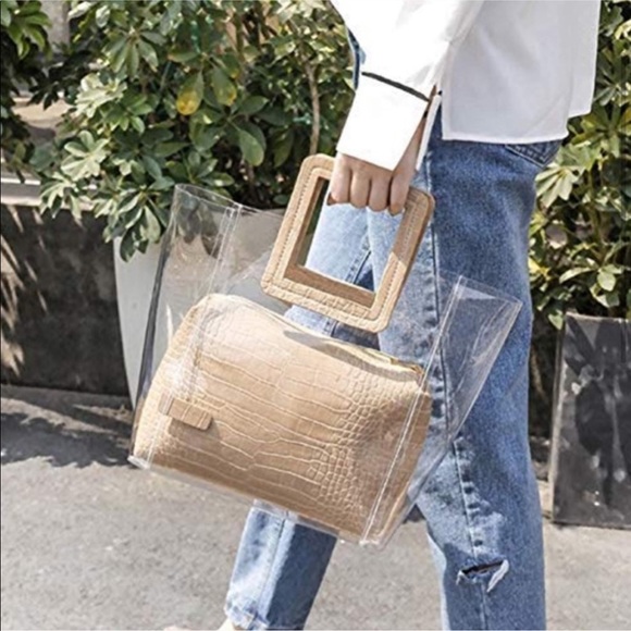 Transparent Tote Bag with Tan Pouch - Picture 8 of 9